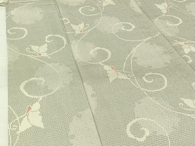平和屋着物▽本塩沢　単衣　110亀甲　雪輪舞蝶文　正絹　逸品　AABH5748jh