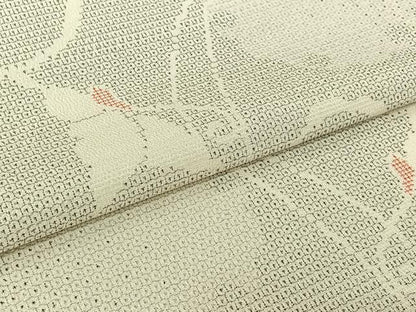 平和屋着物▽本塩沢　単衣　110亀甲　雪輪舞蝶文　正絹　逸品　AABH5748jh