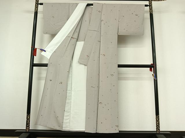 平和屋着物▽上質な小紋 単衣 総刺繍 吹き寄せ文 金糸 正絹 逸品