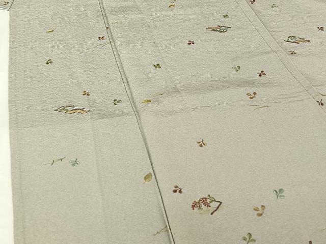 平和屋着物▽上質な小紋　単衣　総刺繍　吹き寄せ文　金糸　正絹　逸品　AABH5749jh 平和屋着物▽上質な小紋 単衣 総刺繍 吹き寄せ文 金糸 正絹 逸品