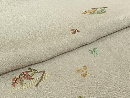 平和屋着物▽上質な小紋　単衣　総刺繍　吹き寄せ文　金糸　正絹　逸品　AABH5749jh