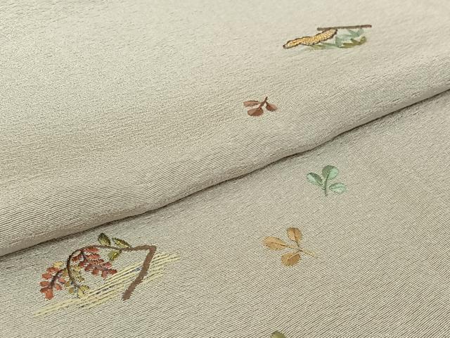 平和屋着物▽上質な小紋　単衣　総刺繍　吹き寄せ文　金糸　正絹　逸品　AABH5749jh