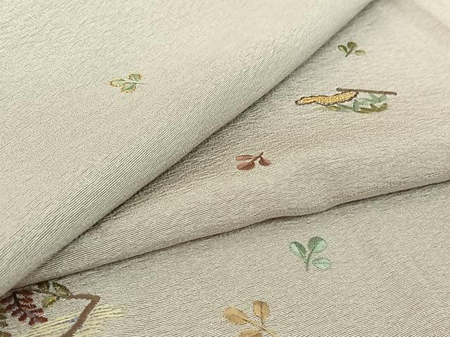 平和屋着物▽上質な小紋　単衣　総刺繍　吹き寄せ文　金糸　正絹　逸品　AABH5749jh 平和屋着物▽上質な小紋 単衣 総刺繍 吹き寄せ文 金糸 正絹 逸品