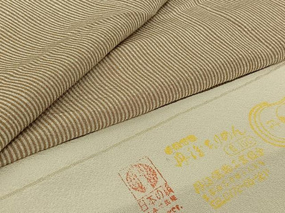 平和屋着物▽江戸小紋　単衣　万筋　象牙色×白橡色　反端付き　正絹　逸品　AABH5750jh