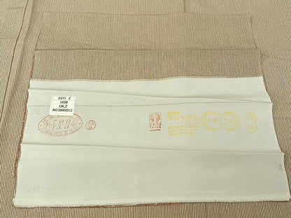 平和屋着物▽江戸小紋　単衣　万筋　象牙色×白橡色　反端付き　正絹　逸品　AABH5750jh