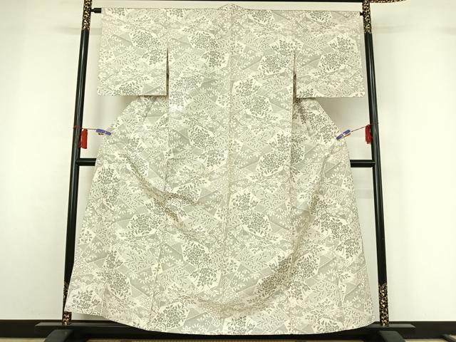 平和屋着物▽本場大島紬　白大島　単衣　切嵌花文　正絹　逸品　AABH5751jh 平和屋着物▽本場大島紬 白大島 単衣 切嵌花文 正絹 逸品