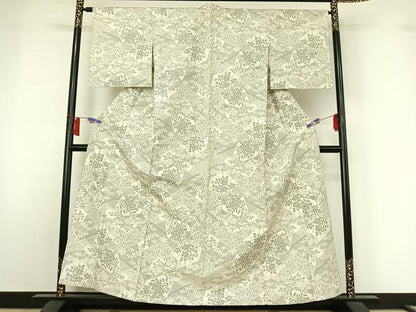 平和屋着物▽本場大島紬　白大島　単衣　切嵌花文　正絹　逸品　AABH5751jh