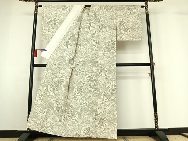 平和屋着物▽本場大島紬 白大島 単衣 切嵌花文 正絹 逸品