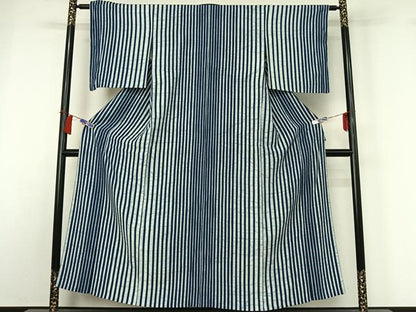 平和屋着物▽上質な小紋　単衣　縞　正絹　逸品　AABH5754jh