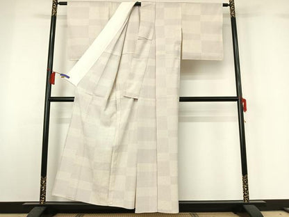 平和屋着物▽本塩沢　単衣　110亀甲　横段文　正絹　逸品　AABH5755jh