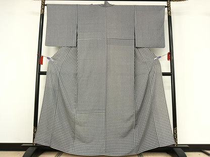 平和屋着物▽上質な小紋　単衣　格子　正絹　逸品　AABH5756jh