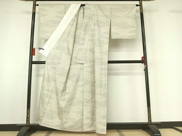 平和屋着物▽本場大島紬 白大島 単衣 120亀甲 雲取り文 正絹