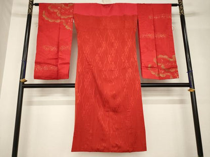 平和屋着物●アンティーク　大正ロマン　長襦袢　袷　立涌花文　金彩　正絹　逸品　AABH5762ck