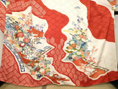 平和屋着物●豪華振袖　友禅　駒刺繍　御所車花文　金彩　京王百貨店扱い　正絹　逸品　AABH5765ck