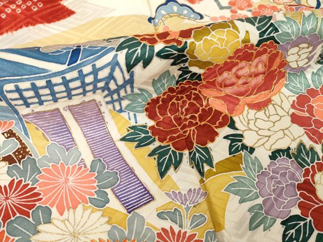 平和屋着物●豪華振袖　友禅　駒刺繍　御所車花文　金彩　京王百貨店扱い　正絹　逸品　AABH5765ck