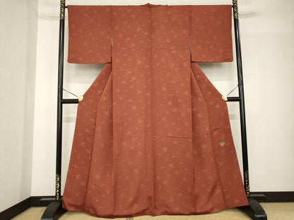 平和屋着物●上質な色無地　草花文　海老茶色　正絹　逸品　AABH5767ck