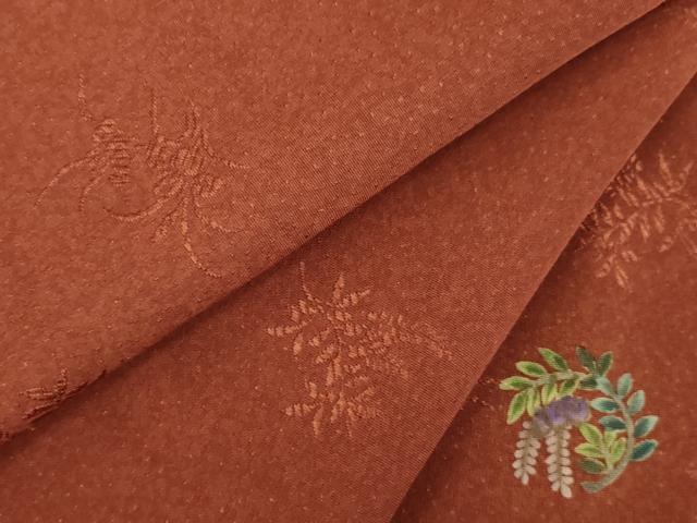 平和屋着物●上質な色無地　草花文　海老茶色　正絹　逸品　AABH5767ck