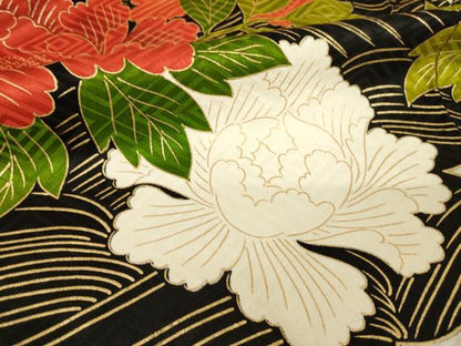 平和屋着物●豪華振袖　駒刺繍　草花文　金彩　正絹　逸品　AABH5768ck