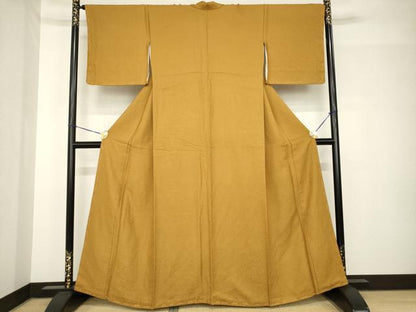 平和屋着物●上質な色無地　花唐草地紋　黄唐茶色　正絹　逸品　未使用　AABH5769ck