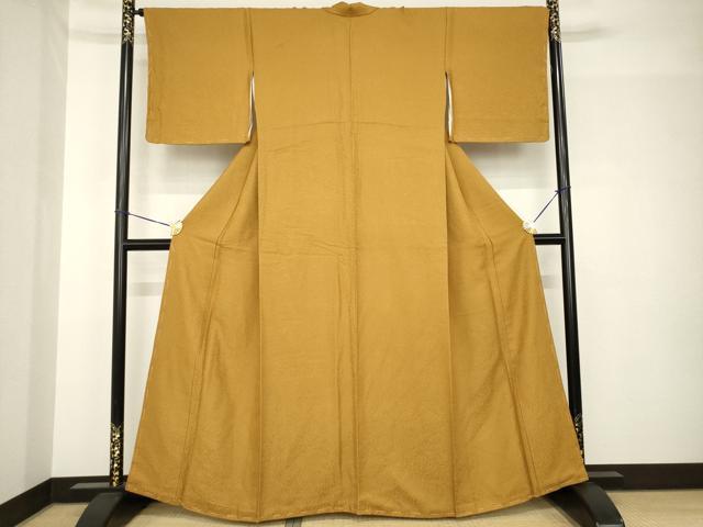 平和屋着物●上質な色無地　花唐草地紋　黄唐茶色　正絹　逸品　未使用　AABH5769ck