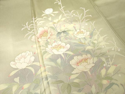 平和屋着物●訪問着　友禅　草花文　暈し染め　金彩　ロング丈　正絹　逸品　AABH5772ck