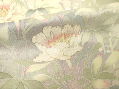 平和屋着物●訪問着　友禅　草花文　暈し染め　金彩　ロング丈　正絹　逸品　AABH5772ck