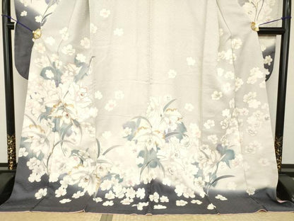 平和屋着物●豪華振袖　駒刺繍　草花文　金彩　ロング丈　正絹　逸品　AABH5775ck