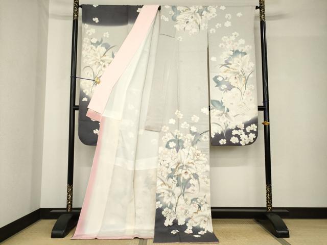 平和屋着物●豪華振袖　駒刺繍　草花文　金彩　ロング丈　正絹　逸品　AABH5775ck