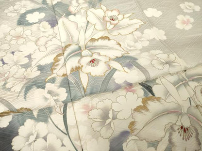 平和屋着物●豪華振袖　駒刺繍　草花文　金彩　ロング丈　正絹　逸品　AABH5775ck