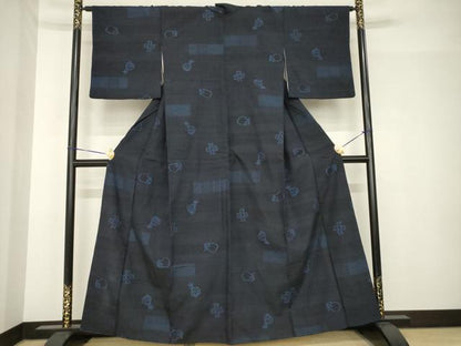 平和屋着物●上質な紬　成り物　亀甲絣　正絹　逸品　AABH5778ck