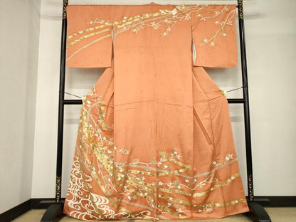 平和屋着物●訪問着　駒刺繍　束ね熨斗吉祥花文　金彩　正絹　逸品　未使用　AABH5784ck