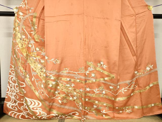 平和屋着物●訪問着　駒刺繍　束ね熨斗吉祥花文　金彩　正絹　逸品　未使用　AABH5784ck