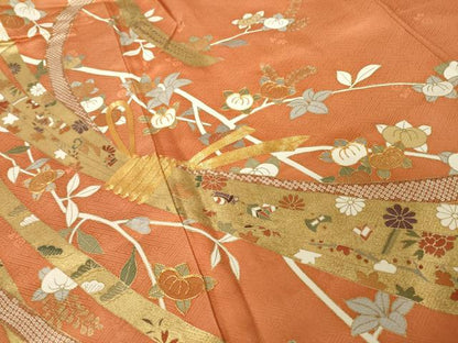 平和屋着物●訪問着　駒刺繍　束ね熨斗吉祥花文　金彩　正絹　逸品　未使用　AABH5784ck