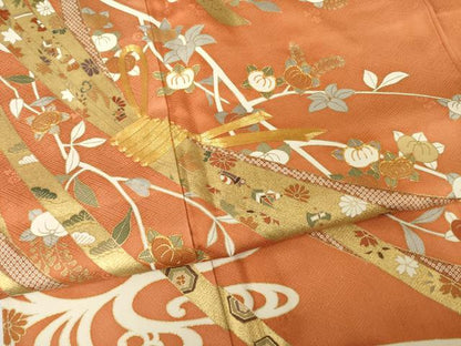 平和屋着物●訪問着　駒刺繍　束ね熨斗吉祥花文　金彩　正絹　逸品　未使用　AABH5784ck