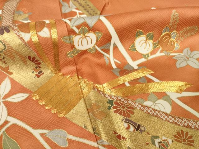 平和屋着物●訪問着　駒刺繍　束ね熨斗吉祥花文　金彩　正絹　逸品　未使用　AABH5784ck