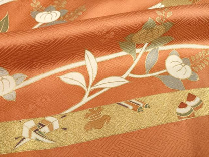 平和屋着物●訪問着　駒刺繍　束ね熨斗吉祥花文　金彩　正絹　逸品　未使用　AABH5784ck