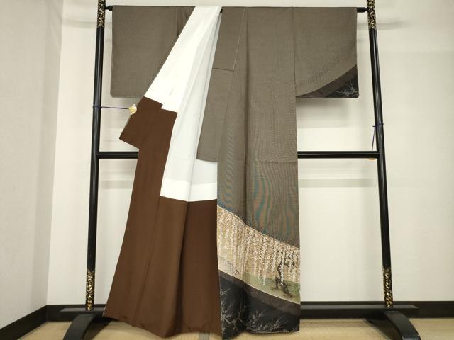 平和屋着物●本場大島紬　訪問着　絞り　枝垂れ桜　金彩　正絹　逸品　未使用　AABH5785ck 平和屋着物○本場大島紬 訪問着 絞り 枝垂れ桜 金彩 正絹 逸品 未使用