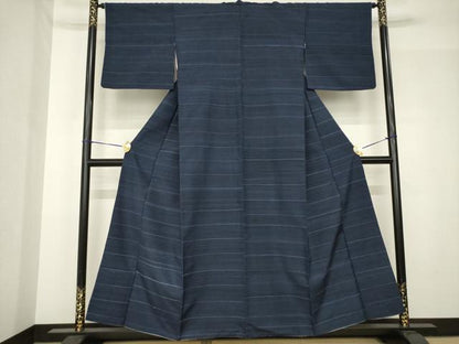平和屋着物●極上　紬　横段文　正絹　逸品　AABH5790ck