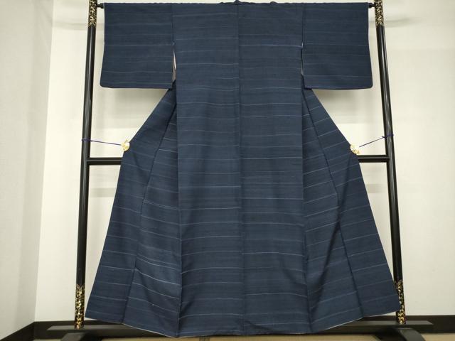 平和屋着物●極上　紬　横段文　正絹　逸品　AABH5790ck