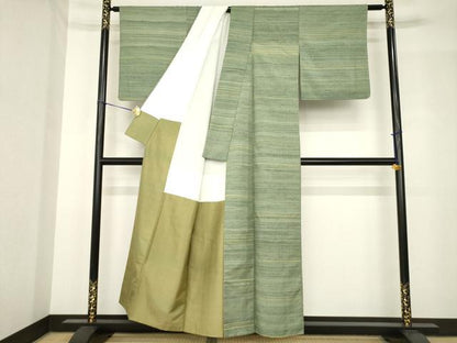平和屋着物●極上紬　横段文　正絹　逸品　AABH5792ck