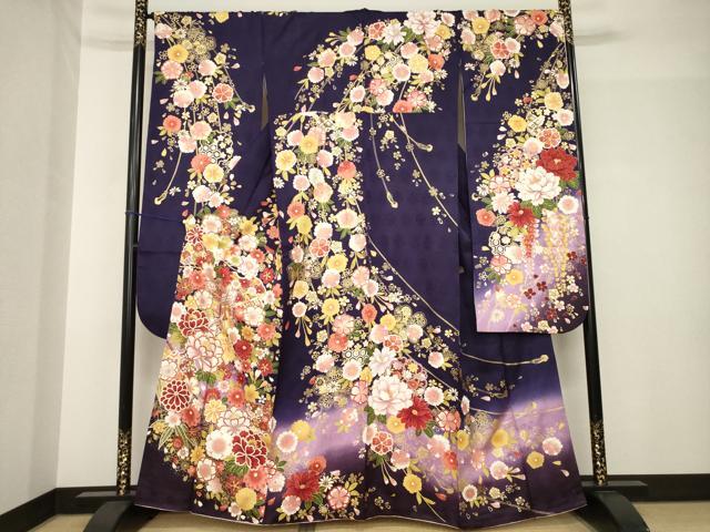 平和屋着物●豪華振袖　御所車雪輪花文　暈し染め　金彩　正絹　逸品　AABH5794ck