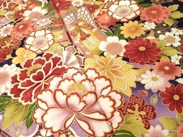 平和屋着物●豪華振袖　御所車雪輪花文　暈し染め　金彩　正絹　逸品　AABH5794ck