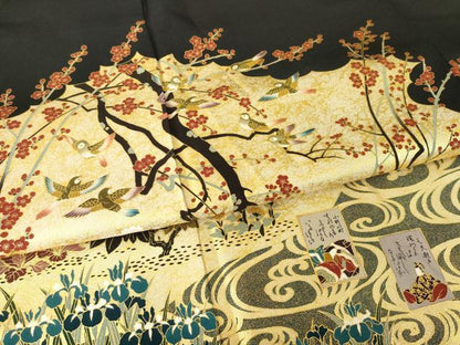 平和屋着物●松尾光琳　黒留袖　駒刺繍　花鳥文　百人一首　金彩　正絹　逸品　AABH5795ck