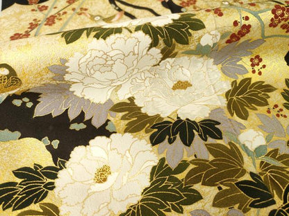 平和屋着物●松尾光琳　黒留袖　駒刺繍　花鳥文　百人一首　金彩　正絹　逸品　AABH5795ck