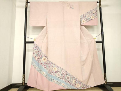 平和屋着物●訪問着　作家物　辻が花　斜縞花文　正絹　逸品　AABH5797ck