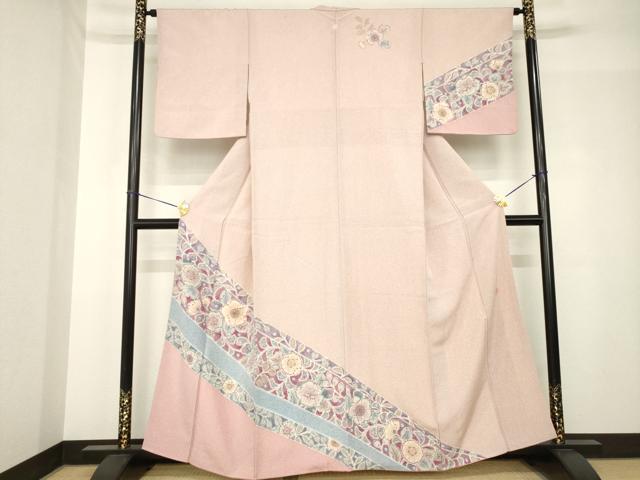 平和屋着物●訪問着　作家物　辻が花　斜縞花文　正絹　逸品　AABH5797ck