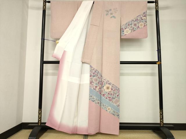 平和屋着物●訪問着　作家物　辻が花　斜縞花文　正絹　逸品　AABH5797ck