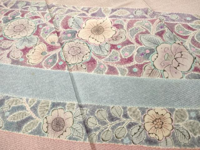 平和屋着物●訪問着　作家物　辻が花　斜縞花文　正絹　逸品　AABH5797ck