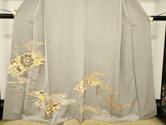 平和屋着物●豪華色留袖　友禅　駒刺繍　吉祥花文　金彩　正絹　逸品　AABH5801ck
