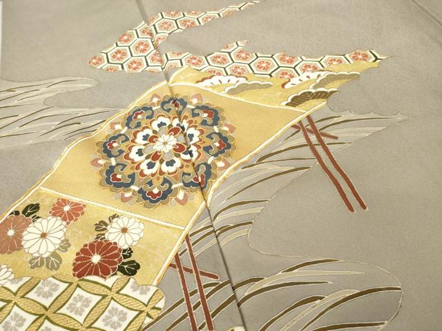 平和屋着物●豪華色留袖　友禅　駒刺繍　吉祥花文　金彩　正絹　逸品　AABH5801ck